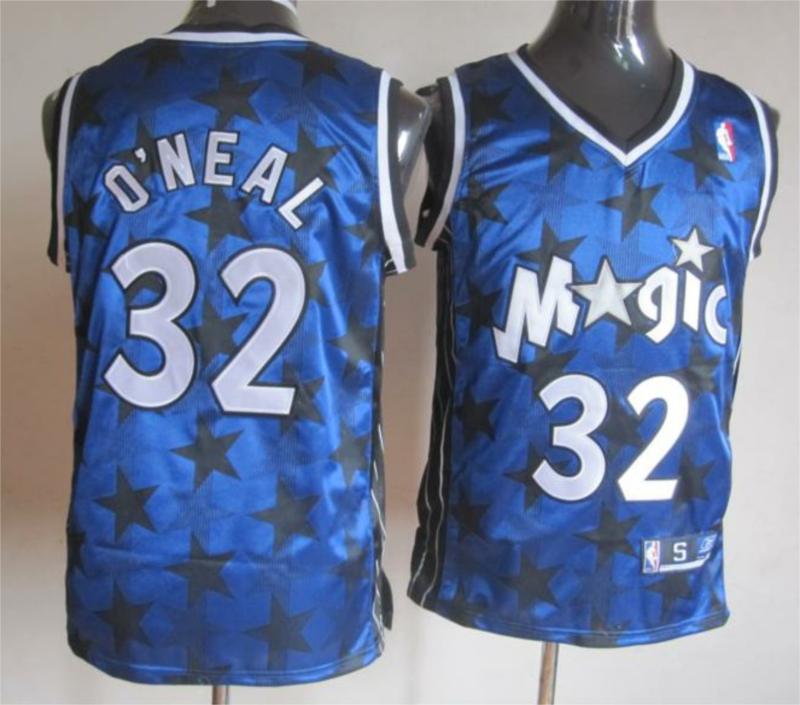 NBA Orlando Magic 32 Shaquille O'Neal Authentic Blue Throwback Star Jersey